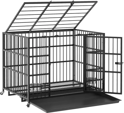 Vista 8 de Dosker Jaula de metal resistente apilable de 42 pulgadas para 4 perros/perro grande, acceso abierto superior totalmente metálico, jaula a prueba