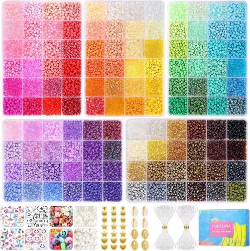 Vista 9 de Funtopia 120 Colores Cuentas de Semillas de 2 mm para Hacer Joyas, 49000 Piezas de Cuentas de Vidrio Pequeñas para Pulseras, Kit de Pulseras
