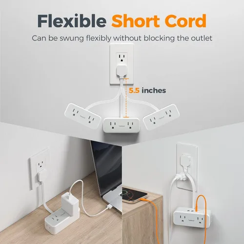 Vista 2 de TESSAN Cable de extensión corto de 0.5 pies, extensor de salida protector Gris