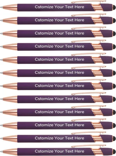 Vista 11 de Kingluu 12 bolígrafos personalizados con punta de lápiz capacitivo, grabado gratis, tinta negra, bolígrafo personalizado con tu nombre, logotipo