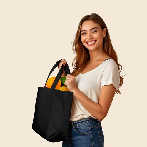 Vista 4 de DALIX - Bolsa de compras de lona y algodón de 50cm en color liso (edición exclusiva), Negro), ST-064-Black
