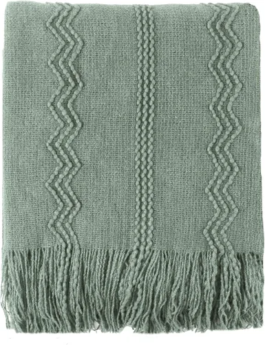 Vista 23 de BATTILO HOME Manta verde manzana para sofá, suave manta de punto de chenilla con borlas para la decoración del hogar, manta verde primavera