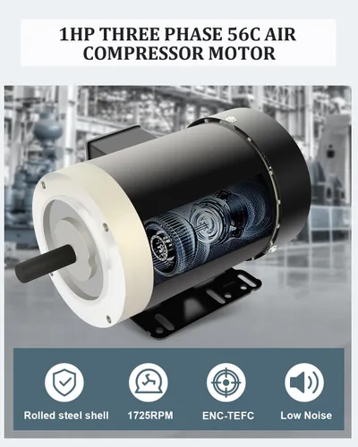 Vista 3 de Motor eléctrico, Motor compresor de aire 1HP, Motor de uso general de 1725 RPM, Motor trifásico 56C Marco 5/8 "Diámetro del eje de acero laminado