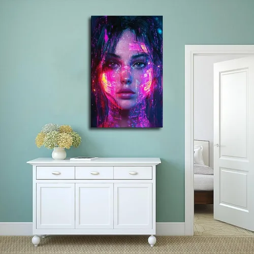 Vista 4 de XAHOR Urban Cyberpunk - Retrato de neón – Arte digital femenino futurista retro para pared, póster artístico y arte de pared, póster moderno