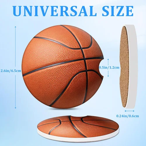 Vista 2 de Posavasos para automóvil, juego de 2 posavasos de baloncesto para portavasos absorbentes, inserto antideslizante universal, portavasos de cerámica