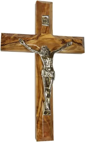 Vista 3 de Bethlehem Gifts TM Cruz de madera de olivo de Belén, tallada a mano, crucifijo (Crucifijo de Benedicto, 15 cm)