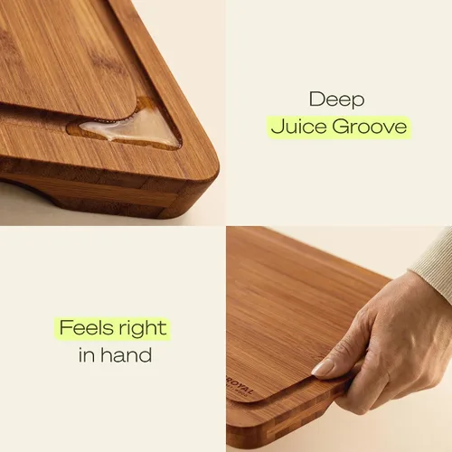 Vista 5 de ROYAL CRAFT WOOD Tabla de cortar de madera, tablas de cortar de bambú con ranura para jugo, tabla de cortar de cocina para carne, queso y verduras