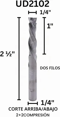 Vista 2 de Whiteside UD2102 - Broca para enrutador de compresión 2+2 con corte en espiral, diámetro de corte de 1/4 pulgadas, vástago de 1/4 pulgadas, longitud