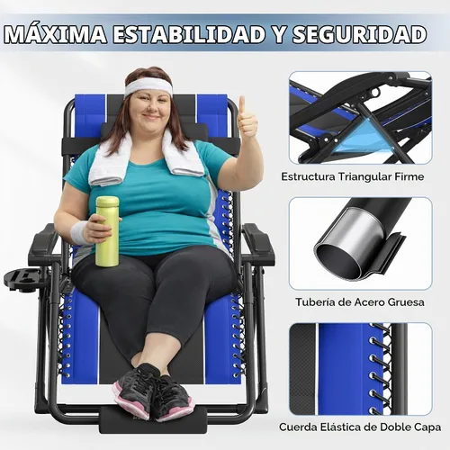 Vista 5 de UDPATIO Silla de gravedad cero de gran tamaño, reclinable acolchado completo para exteriores, asiento reclinable ajustable plegable para patio