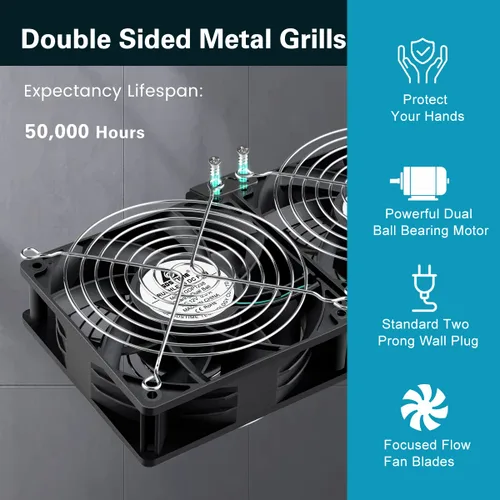 Vista 7 de GDSTIME 2X 4.724 in Ventilador de computadora con enchufe de CA Control de velocidad 110V-240V alimentado 240mm, Powerful Airlow, Dual Ball, for