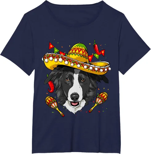 Vista 14 de Cinco de Mayo Border Collie Hombres Mujeres Niños Sombrero Camiseta Negro