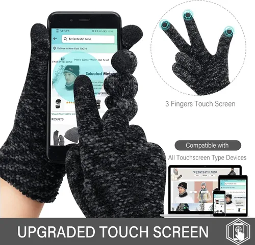 Vista 3 de FZ FANTASTIC ZONE Womens Winter Touchscreen Gloves for Cold Weather, Chenille Warm Knit Gloves