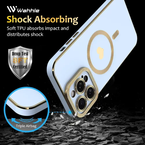 Vista 2 de Magsafe - Funda magnética para iPhone 13 Pro Max, cubierta de lujo chapada en forma de corazón, compatible con Magsafe para mujeres y niñas con Azul