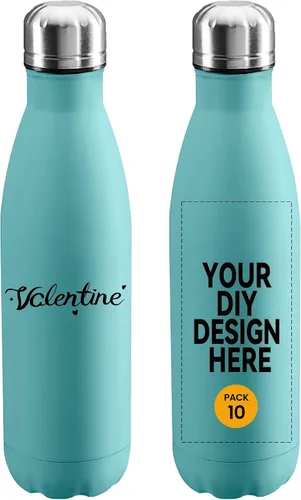 Vista 15 de Botella de agua personalizada de 17 onzas, botella de agua al vacío de doble pared aislada de acero inoxidable, tazas a prueba de fugas para Verde