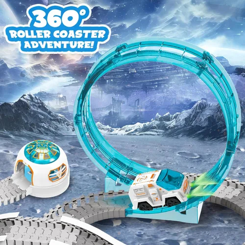Vista 4 de KIZJORYA Pista de carreras de construcción, juego de pistas de tren espacial, 205 piezas, juego de pistas flexibles para niños de 4 a 7 años