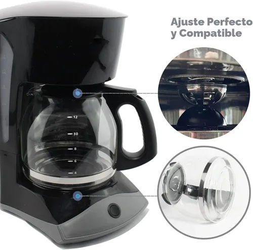 Vista 5 de Jarra de café de repuesto para 12 tazas compatible con cafetera Mr. Coffee, repuesto # PLD12 PLD12 serie PLD12-RB, mango negro