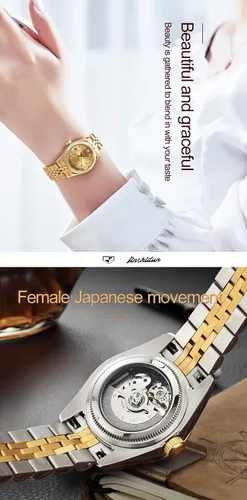 Vista 7 de OLEVS Relojes automáticos para mujer, oro y plata, acero inoxidable, impermeables, con fecha, estilo clásico