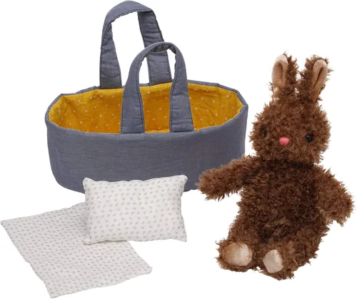 Vista 4 de Manhattan Toy Moppettes Beau Bunny - Juego de peluche con conejito de peluche, moisés de tela, manta y almohada