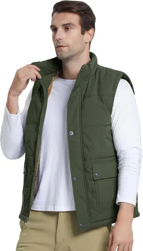 Vista 7 de MAGCOMSEN Chaleco de invierno para hombre, ropa de abrigo con forro polar, chaleco cálido sin mangas