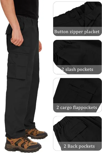 Vista 7 de LVCBL Pantalones cargo para hombre, ajuste relajado, tácticos, pantalones de trabajo, pantalones de algodón con bolsillos