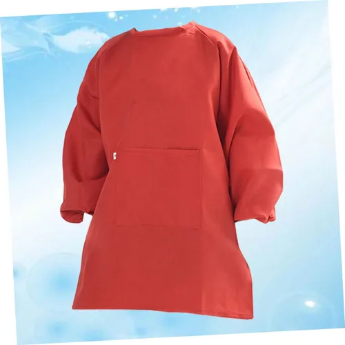 Vista 3 de Long Sleeve Art Smock Apron Red Painting Smock with Adjustable Closure Protective Drawing Coat for Preventing Stains and Watercolor