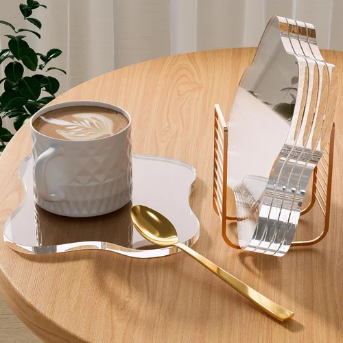 Vista 23 de Posavasos Decorativos de Acrílico, Posavasos Irregulares para Bar y Bebidas, Posavasos para Taza de Café con Forma de Nube Transparente, Perfecto