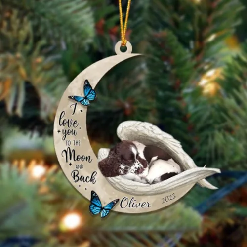 Vista 152 de Adorno colgante personalizado de ángel durmiendo en la luna, perro sabueso afgano, nombre personalizado, acrílico impreso en 2D plano – cumpleaños