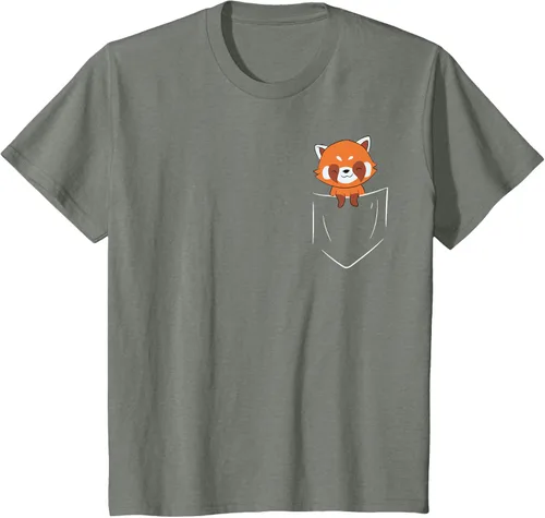 Vista 79 de Funny Red Panda In Pocket - Camiseta con bolsillo, Negro, S