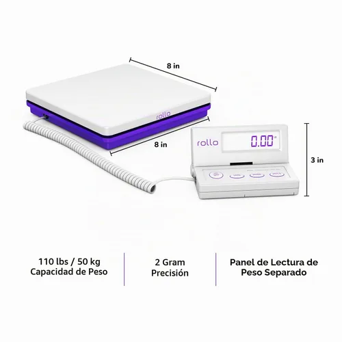 Vista 4 de Rollo Báscula de envío para paquetes - Báscula postal digital para envíos (110 lb máx) - Funciones de retención y tara - Incluye adaptador de CA y 2