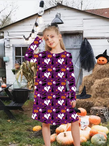 Vista 2 de Vestidos casuales de manga larga con bolsillos para niñas