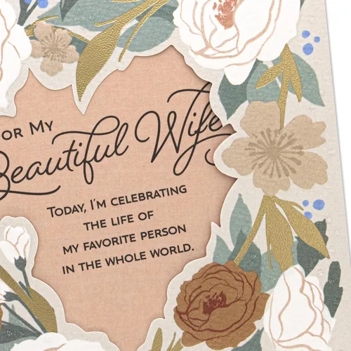 Vista 5 de Hallmark Tarjeta de cumpleaños religiosa DaySpring para esposa (mi persona favorita) Flores con purpurina y lámina dorada, flores pálidas