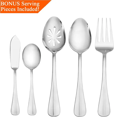 Vista 4 de International Silver Simplicity - Juego de cubiertos de acero inoxidable de 53 piezas con utensilios para servir, servicio para 8 personas