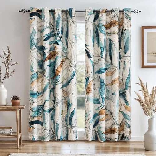 Vista 15 de SUBRTEX - Cortinas opacas de 52Wx63L, cortinas florales para oscurecer la habitación, cortinas de ventana aisladas térmicamente de 2 paneles