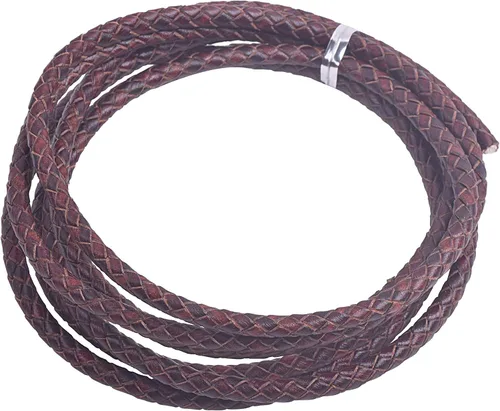 Vista 24 de 2 yardas 8.0mm Cordón redondo de cuero trenzado auténtico marrón antiguo para corbata de bolo