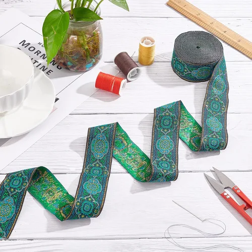 Vista 5 de FINGERINSPIRE Cinta jacquard vintage de 7.7 yardas, 1.3 pulgadas, con embriderizada, tela tejida con flecos para accesorios de ropa de bricolaje