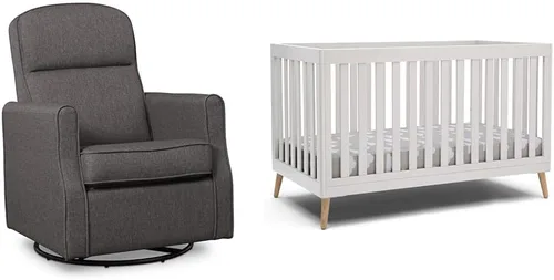 Vista 9 de Delta Children Blair Slim Nursery Glider - Silla mecedora giratoria color carbón