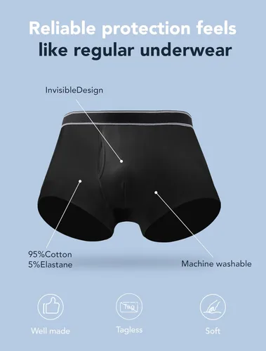 Vista 4 de Ropa interior lavable para incontinencia para hombre, calzoncillos bóxer de algodón, 3.4 fl oz de absorción, ropa interior a prueba de fugas