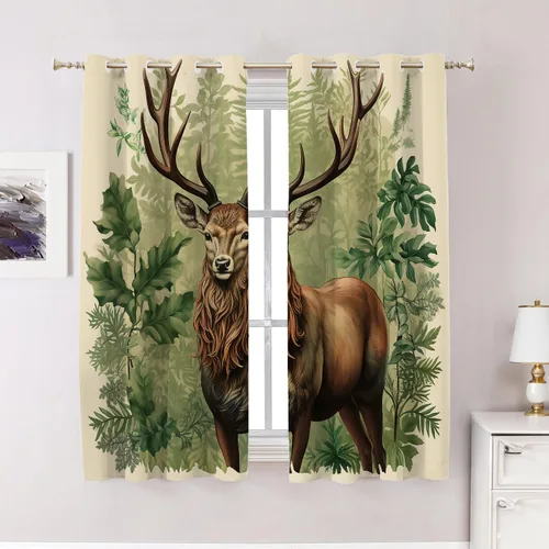Vista 56 de Cortinas opacas de poliéster multicapa marrón con diseño de bosque natural, 2 unidades, 26 x 24 pulgadas