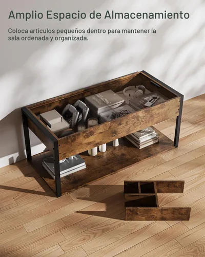 Vista 7 de KJGKK Mesa auxiliar, mesa central de 40 pulgadas con estante de almacenamiento, mesa de centro rectangular, para sala de estar, sin herramientas