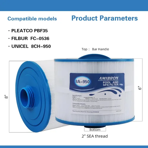 Vista 2 de 8CH-950 Bullfrog - Filtro de spa, compatible con PBF35, PBF50-F2S, 10-2785, FC-0536, XLS-834,15052, AK-90311, filtro de bañera de hidromasaje