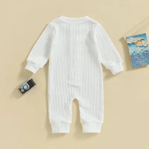 Vista 4 de Ropa de otoño para bebé, niña, niño, ropa de punto de manga larga, mameluco acanalado, overol de suéter de invierno para llegar a casa
