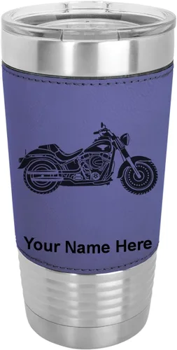 Vista 19 de LaserGram - Vaso de 20 onzas con aislamiento al vacío, estilo motocicleta, grabado personalizado incluido (piel sintética, estilo béisbol)