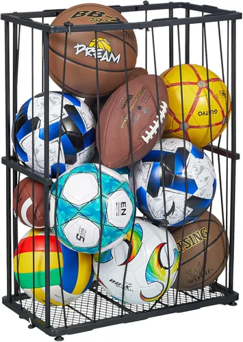 Vista 8 de Hencawima Garage Ball Storage: Round Sports Equipment Organizer with Wheels, Sports Ball Rack With Elastic Rope, Ball Holder for Basketball, Soccer