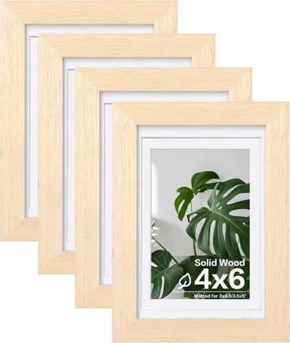 Vista 126 de Egofine - Juego de 4 portarretratos A4 de madera maciza y cubierta de plexiglás de 4 x 6/6 x 8 pulgadas con paspartú o A4 sin paspartú, para mesa