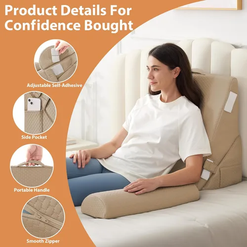 Vista 6 de BIEEZZK Juego de almohadas de cuña para después de la cirugía, almohada de cuña para reflujo ácido, almohada de cuña de cama con ajustable de 9 y 12