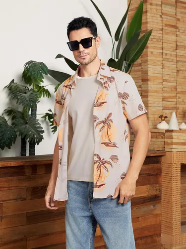 Vista 3 de SweatyRocks Camisas de manga corta con botones para hombre, estilo casual, para vacaciones, Aloha
