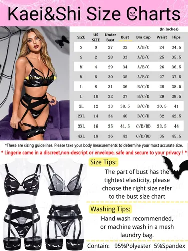 Vista 6 de Kaei&Shi - Lencería con liguero para mujer, conjunto de encaje traslúcido y sexy de 4 piezas combinadas