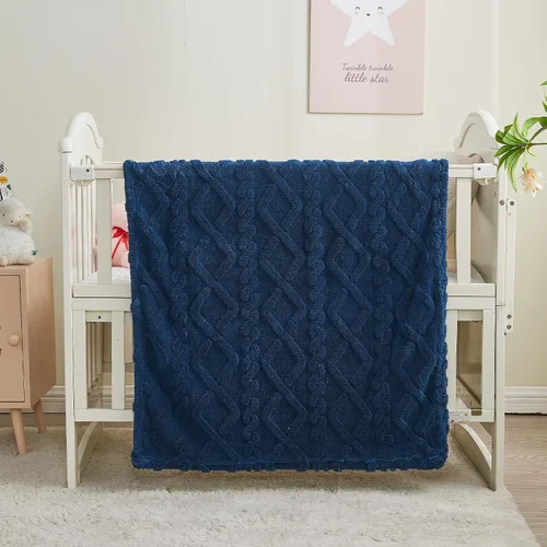 Vista 5 de KMUSET Manta Azul para Niños y Niñas 30 x 40 pulgadas, Suave Acogedora Difusa Envolvente Manta de Tiro Jacquard 3D, Azul Marino