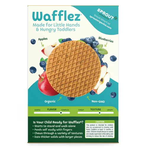 Vista 4 de Sprout Alimento orgánico para bebés, aperitivos para niños pequeños etapa 4, gofres de manzana y arándanos, gofres de una sola porción, 5