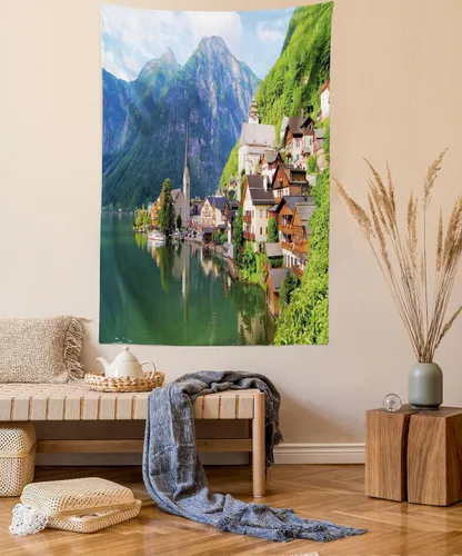 Vista 7 de Ambesonne Tapiz Trippy, vista panorámica de la cascada con bosques de ensueño y mandala oriental psicodélico, decoración de tela para colgar
